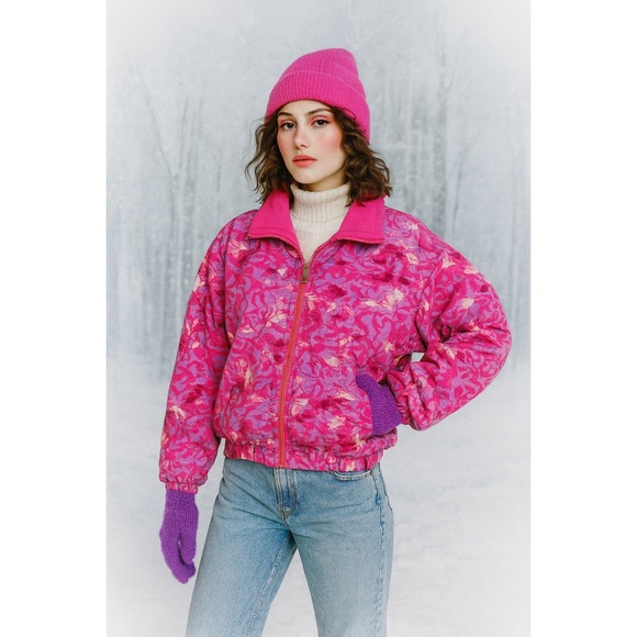 Vintage 90s Hansen pink sea life floral bomber jacket size large women Norway - Picture 1 of 7